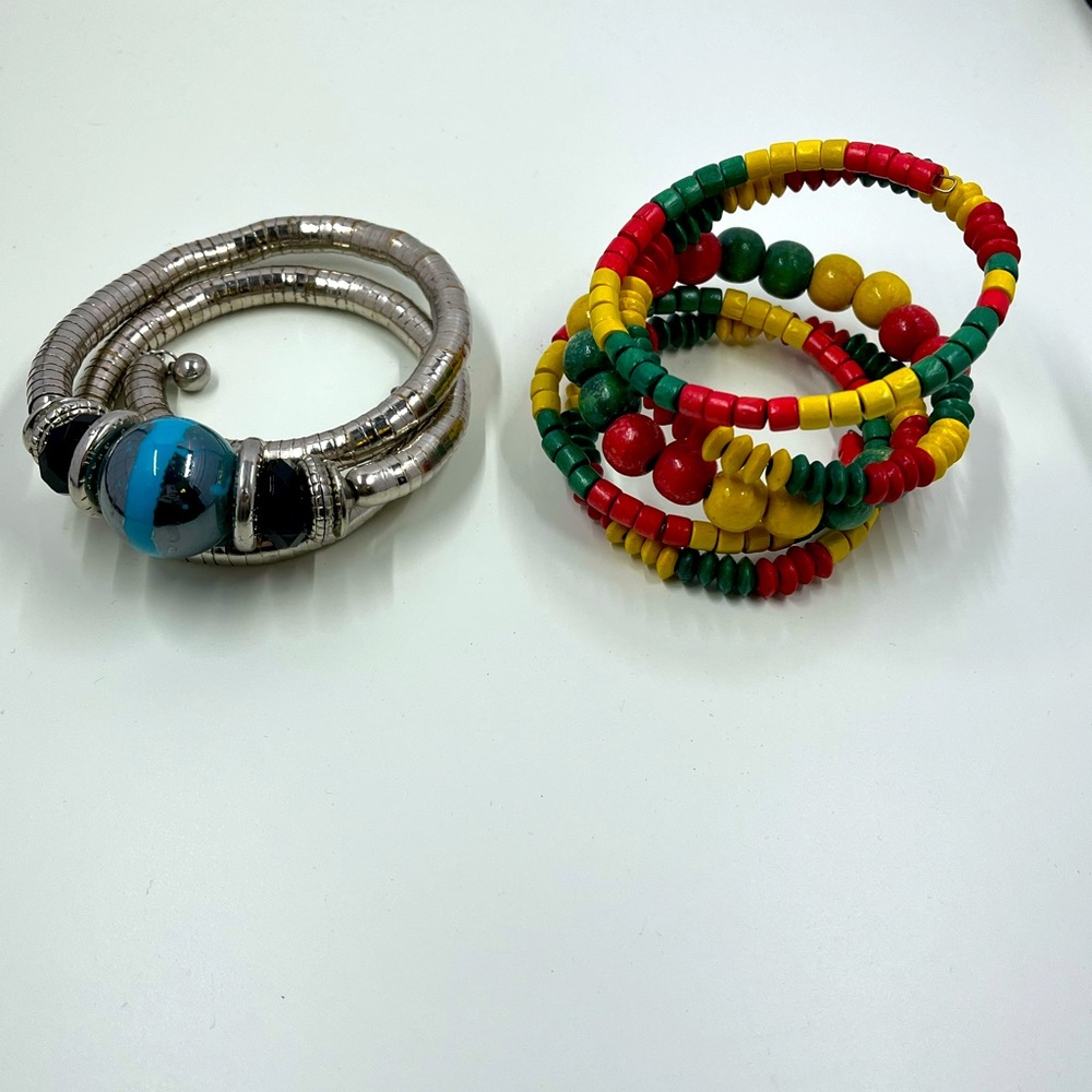 Lot of 2 Vintage Y2K Beaded Wrap Cuff Bracelets